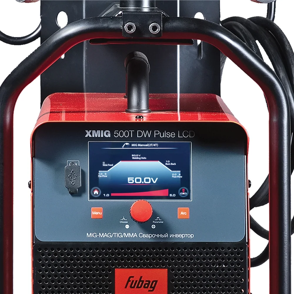 Сварочный полуавтомат FUBAG XMIG 500T DW ПУЛЬС (PULSE) + Подающий механизм ДРАЙВ (DRIVE) XMIG DW ПУЛЬС (PULSE) + Горелка + Блок жидкостного охлаждения + Шланг-пакет + Тележка