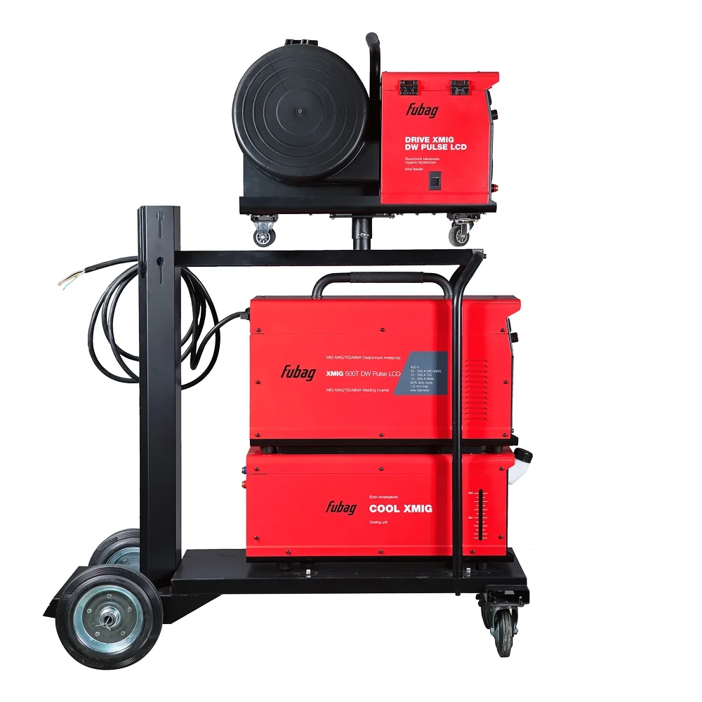 Сварочный полуавтомат FUBAG XMIG 500T DW ПУЛЬС (PULSE) + Подающий механизм ДРАЙВ (DRIVE) XMIG DW ПУЛЬС (PULSE) + Горелка + Блок жидкостного охлаждения + Шланг-пакет + Тележка