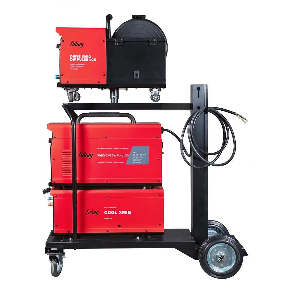 Сварочный полуавтомат FUBAG XMIG 500T DW ПУЛЬС (PULSE) + Подающий механизм ДРАЙВ (DRIVE) XMIG DW ПУЛЬС (PULSE) + Горелка + Блок жидкостного охлаждения + Шланг-пакет + Тележка